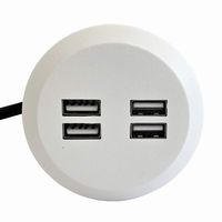 Pwr Plug Power Grommet for Desk Office Furniture Fits 2"- 2.5" Standard Grommet Hole 4 Ports USB Hub Adapter Charging Ports ETL Listed (4XUSB - White/Round)