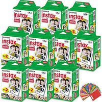 FujiFilm Instax Mini Instant Film 10 Pack (10 x 20) Total of 200 Sheets + 240 Assorted Colorful Mini Photo Stickers for FujiFilm Instax Mini 9 8 7 7s 90 70 50s 25 300 Instant Cameras