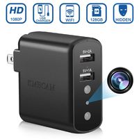 Hidden Spy Camera Wireless Charger Cam - KMBCAM 2019 HD 4K Portable WiFi Nanny Cam, Night Vision and Motion Detective, 2 Power Port Indoor Covert Security Cam for Home, No Audio