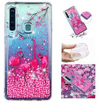 Liquid Glitter Case for Samsung Galaxy A9 2018,Aoucase Cartoon Pattern Luxury 3D Diamond Sparkle Quicksand Shockproof Anti-Scratch Soft Bumper Case with Black Dual-use Stylus,Flamingo Flower