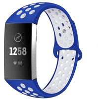 Silicone Bands Compatible with Fitbit Charge 3 Breathable Soft Replacement Silicone Sports Straps with Air Holes Small/Large (Large, Blue-White)