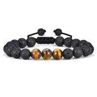 Tiger Eye Women Mens Bracelet - 8mm Tiger Eye Lava Rock Stone Mens Anxiety Bracelets, Stress Relief Yoga Beads Adjustable Tiger Eye Bracelet Aromatherapy Essential Oil Diffuser Lava Bracelet for Women