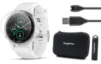 Garmin Fenix 5S Plus+ (Carrera White) Sapphire GPS Watch Bundle | +Screen Protectors, PlayBetter Portable Charger & Protective Case | TOPO Maps, Garmin Pay, Spotify + Music