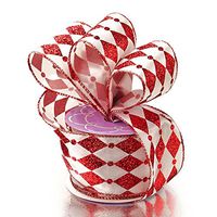 Red/White Harlequin Satin Glitter Wired Ribbon - 2 1/2in. Width - 10 Yards