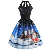 Fudule Women Dresses Christmas Vintage O-Neck Lace Up Plaid Print Vintage Dresses for Party Dress