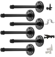 Pipe Bracket (6 pcs Black Steel) - Industrial DIY Pipe Shelf Bracket for Wood Floating Shelf Vintage Look - Rustic Pipe Decor Wall Mount with All Accessories Needed (Shelf Not Included) (6)