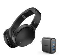 Skullcandy Venue Active Noise Canceling Over-Ear Wireless Bluetooth Headphone Bundle with Anker 2 Ports USB Wall Charger - Black