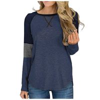 Briskorry Women's Color Block Patchwork Pullover Round Neck Tunic Tops Casual Long Sleeve Loose Shirt Blouse Navy
