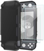 ProCase Nintendo Switch Lite Rubber Case, Slim Soft Shockproof TPU Cover Anti-Scratch Protective Case for Nintendo Switch Lite 2019 with 2 Pack Tempered Glass Screen Protectors -Black
