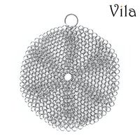 Vila Cast Iron Cleaner, 7 Inches Round Stainless Steel Brush, Cleans Cookware Like New with No Scratches or Residue, Lightweight, Flexible and Rust-Proof Utensil Scrubber, for Pots, Pans and More