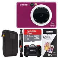 Canon Ivy CLIQ + Instant Camera Printer (Ruby Red) + Canon 2 x 3 Zink Photo Paper Pack (50 Sheets) + SanDisk Ultra 32GB microSDHC Memory Card + Portable Case + Vivitar Memory Card Case (24 Slots)