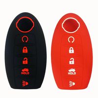 2Pcs Coolbestda Silicone Rubber Key Fob Skin Jacket Remote Protector Keyless Entry Holder for Nissan Altima Sedan Pathfinder 5 Buttons Black Red