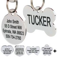 GoTags Stainless Steel Pet ID Tags, Personalized Dog Tags and Cat Tags, up to 8 Lines of Custom Text Engraved on Both Sides, in Bone, Round, Heart, Bow Tie, Flower, Star and More (Bone, Small)