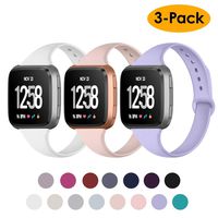 NANW Silicone Bands Compatible with Fitbit Versa/Versa 2 / Versa Lite Edition, Narrow Slim Soft Replacement Wristband Waterproof Accessories Sport Band for Versa Women Men, 3-Pack, Large Small