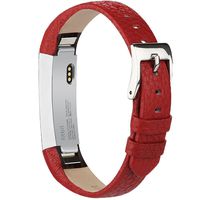 AK Bands Compatible with Fitbit Alta/Alta HR, Adjustable Comfortable Leather Wristbands Compatible for Fitbit Alta HR 2017/Fitbit Alta (Red)