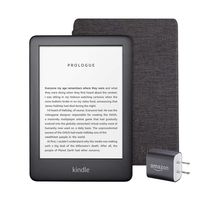 Kindle Essentials Bundle including All-new Kindle, now with a built-in front light, Black - with Special Offers, Kindle Fabric Cover - Charcoal, and Power Adapter