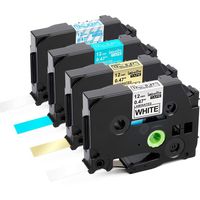 TZe Tape 12mm 0.47 Inch, 4-Pack Black on White/Matt Gold + White on Turquoise Blue + Blue on Matt Clear P Touch Labels Compatible with PT-D210, TZe-231 TZe-T535 TZe-M33 TZe-MQ831 26.2 Feet