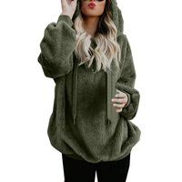 Lloopyting Women's Winter Hooded Sweatshirt Long Sleeves Faux Shearling Shaggy Warm Pullover Zipped Up with Pockets Tops Army Green