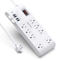 Quick Charge 3.0 Power Strip Surge Protector USB, BESTEK Multi Outlets Plug 8-Outlet 4 USB Charging Ports, 6-Foot Long Flat Angle Plug Heavy Duty Extension Cords, 900 Joule, FCC ETL Listed
