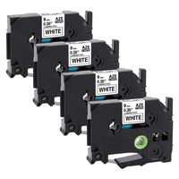 4Pack Ptouch TZe-221 9mm Black on White Laminated Label Tape