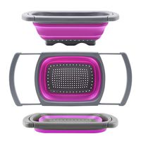 QiMH Collapsible Colander, Kitchen Colander Set Over Sink Strainer Veggies/Fruit Colanders Strainers with Extendable Handles, Dishwasher Safe Folding Strainer for Kitchen, 6-Quart, BPA Free (Purple)