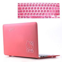 Rinbers 2in1 Bundle Soft-Touch Plastic PINK Hello Kitty Rubberized Hard Shell Case Print Frosted for MacBook Air 11 Inch A1370 A1465