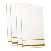 100 Gold Trim Lined Guest Napkins Disposable Paper Pack Elegant Dinner Hand Napkin for Bathroom Wedding Holiday Anniversary Birthday Party Bridal & Baby Shower Metallic Golden Foil Decorative Towels