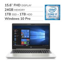 HP ProBook 450 G6 2019 Premium 15.6'' FHD Laptop Notebook Computer, 4-Core Intel i7-8565U 1.8 GHz, 24GB RAM, 1TB SSD, 1TB HDD, No DVD, Wi-Fi, Bluetooth, Webcam, HDMI, Windows 10 Pro