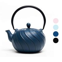Tea Kettle, TOPTIER Japanese Cast Iron Teapot with Infuser, Stovetop Safe Cast Iron Tea Kettle, Wave Design Cast Iron Teakettle Coated with Enameled Interior for 22 oz (650 ml), Navy Blue