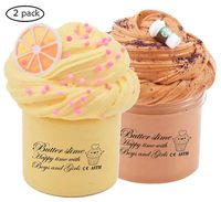 2 Pack Fluffy Butter Slime Kit, with Yellow Color Lemon Slime and Coffee Slime, Super Soft ,Stretchy and Non Sticky DIY Sludge Toy Coud Slime for Girls and Boys
