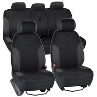 BDK OS-334-CC Charcoal Trim Black Car Seat Covers Full 9pc Set - Sleek & Stylish - Split Option Bench 5 Headrests Front & Rear Bench
