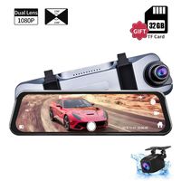 WYJP Mirror Dash Cam 9.35" Backup Camera 1080P 170° Wide Angle Touch Screen, Front and Rear Dual Lens Car Camera with Night Vision, Reverse Assistance Parking Monitor, Free 32GB SD Card