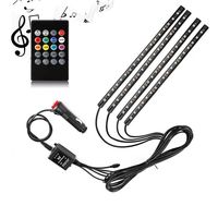 SurLight Car LED Lights 4pcs 72 LED DC 12V Multicolor Music Car Strip Light Interior LED Under Dash Lighting Kit with Sound Active Function and Wireless Remote Control, Car Charger Included