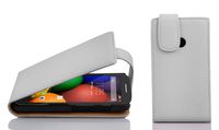 Cadorabo Case Works with Motorola Moto E in Snow White - Flip Style Case Made of Structured Faux Leather - Wallet Etui Cover Pouch PU Leather Flip