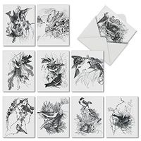 10 All-Occasion Note Cards with Envelopes 4 x 5.12 inch, Assorted 'Wing Notes' Blank Greeting Cards, Beautiful Stationery Set for Weddings, Baby Showers, Birthdays, Thank Yous - NobleWorks M6475OCB