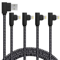 Right Angle USB Cable,4 Pack (6/6/10/10FT) USB 2.0 90 Degree Cable, Nylon Braided Sync Charge Fast Charging Cord Compatible with Phone Xs XR X 8 7 6 Plus (Black and White)