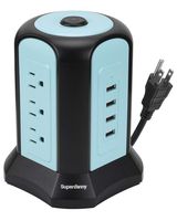 10ft Power Strip Tower USB Surge Protector Extension Cord Desktop Charging Station 9 Outlet 4 USB 1080J Adjustable Voltage 110-240V Fire Proof Multiple Plug for PC Tablet Computer Office SUPERDANNY