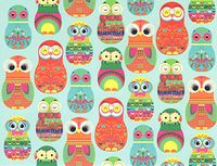 Bird Inspired Owl Matryoshka Nesting Doll Set of 8 Blank Notecards with Envelopes ~ Colorful Owls on Blue (5.25" x 4"; White Envelopes)