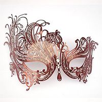 Mardi Gras Party Masquerade Mask,Metal Rhinestone Half face mask Female Halloween Costume Ball Party Rose Gold Prom Masks