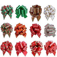 Christmas Gift Ribbon Pull Bows for Holiday Decoration, Christmas Gifts Wrapping, Bows, Baskets and Wine Bottles Decoration Pack of 12 (Style-1)