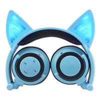 Wireless Bluetooth Headphones with Cat Ear, ANTIKE On-Ear Foldable LED Gaming Flashing Lights USB Charger Earphone Headset for Children, Compatible with iOS Phone and Android Phone Laptop (Blue)