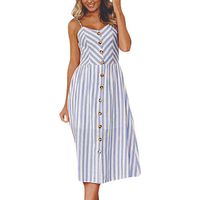 KYLEON Maxi Women's Dresses Summer Floral Bohemian Spaghetti Strap Button Down Swing Midi Dress with Pockets