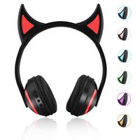 Kids Wireless Bluetooth Headphone 7 Colors LED Light Flashing Glowing Devil Ear Cosplay On-Ear Stereo Headset with Mic Compatible with Smartphones PC Tablet