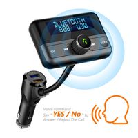 [Voice Command] Car Bluetooth FM Transmitter, Wireless Radio Adapter Hands-Free Calling 4.2 Bluetooth QC3.0 and Smart 2.4A Dual USB Ports, AUX Input/Output, TF Card USB Drive Mp3 Player