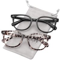MEETSUN Blue Light Blocking Glasses for Women Men Nerd Eyeglasses Frame,Anti Eye Strain Computer Glasses for Reading/Gaming (Black + Leopard Frame / 2 PACK, 0.0)
