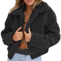 Tsmile Women Warm Faux Wool Coat Zipper Cropped Jacket Winter Warm Fuzzy Long Sleeve Lapel Zipper Jacket Outerwear
