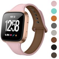 DAIKA Leather Bands Compatible with Fitbit Versa/Versa 2/Versa Lite for Women Men Slim Soft Replacement Strap for Fitbit Versa Smart Watch(L/6.8"-8.9",Pink)