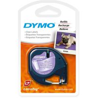 DYMO Authentic LetraTag Labeling Tape for LetraTag Label Makers, Black print on Clear pastic tape, 1/2'' W x 13' L, 1 roll (16952)