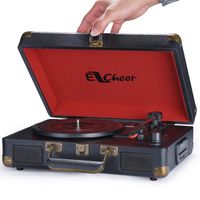 EZCHEER Vintage Record Player, Portable Belt-Drive 3 Speed Turntable, Vinyl to MP3 Wireless BT Turntable with Stereo Speakers, RCA Audio Output, 3.5mm AUX/USB/SD Input, Support Power Bank Supply