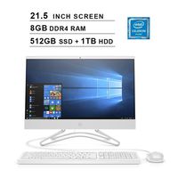 2019 HP Pavilion All-in-One 21.5 Inch FHD 1080P Desktop (Intel Celeron G4900T 2.9GHz, 8GB DDR4 RAM, 512GB SSD (Boot) + 1TB HDD, Intel UHD Graphics 610, WiFi, Bluetooth, HDMI, Windows 10) (White)